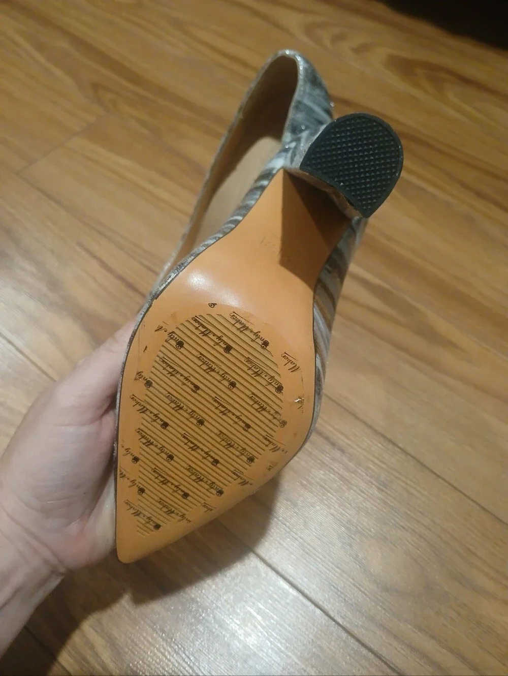 Striped Grey Pointed-Toe Pumps by Unbranded